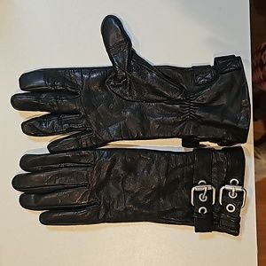 All Saints black leather gloves with cashmere lining.